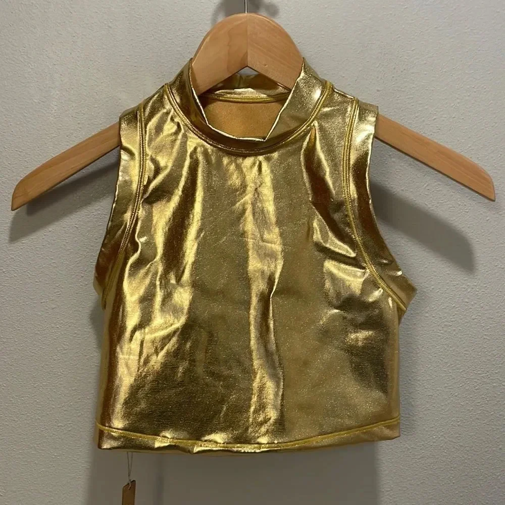 NWT Skims Metallic gold mock neck tank swim top in XS